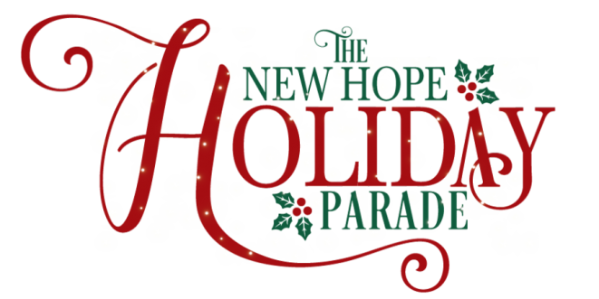 Festive red and green script font reading "The New Hope Holiday Parade"