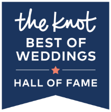 Blue award badge for "The Knot - Best of Weddings - Hall of Fame"